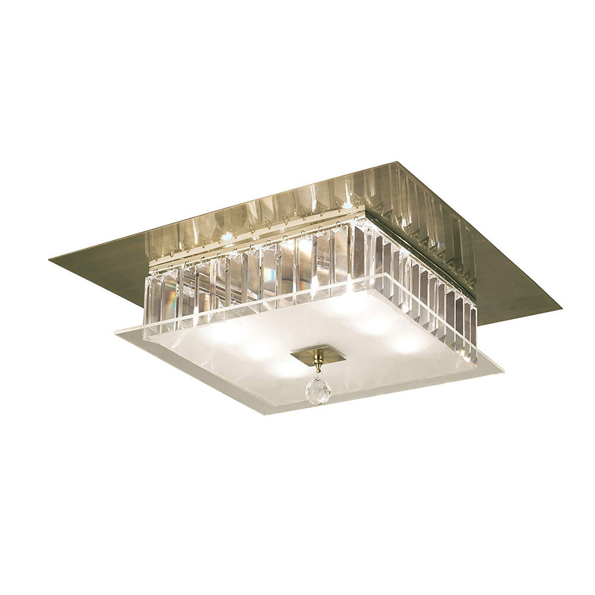 Tosca 6 Light Square Glass/Crystal Flush Ceiling Light – Antique Brass