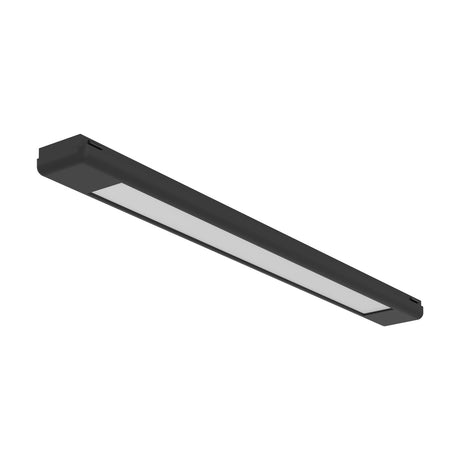 Tplus Flat Track Light in black, a slim linear LED bar with white opal diffuser and low-profile plastic body, shown on a plain white background.