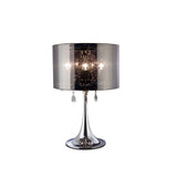 The Trace 3 Light Crystal Table Lamp features a chrome base and shade, hanging decorative crystals, and three bulbs for beautiful accent lighting.