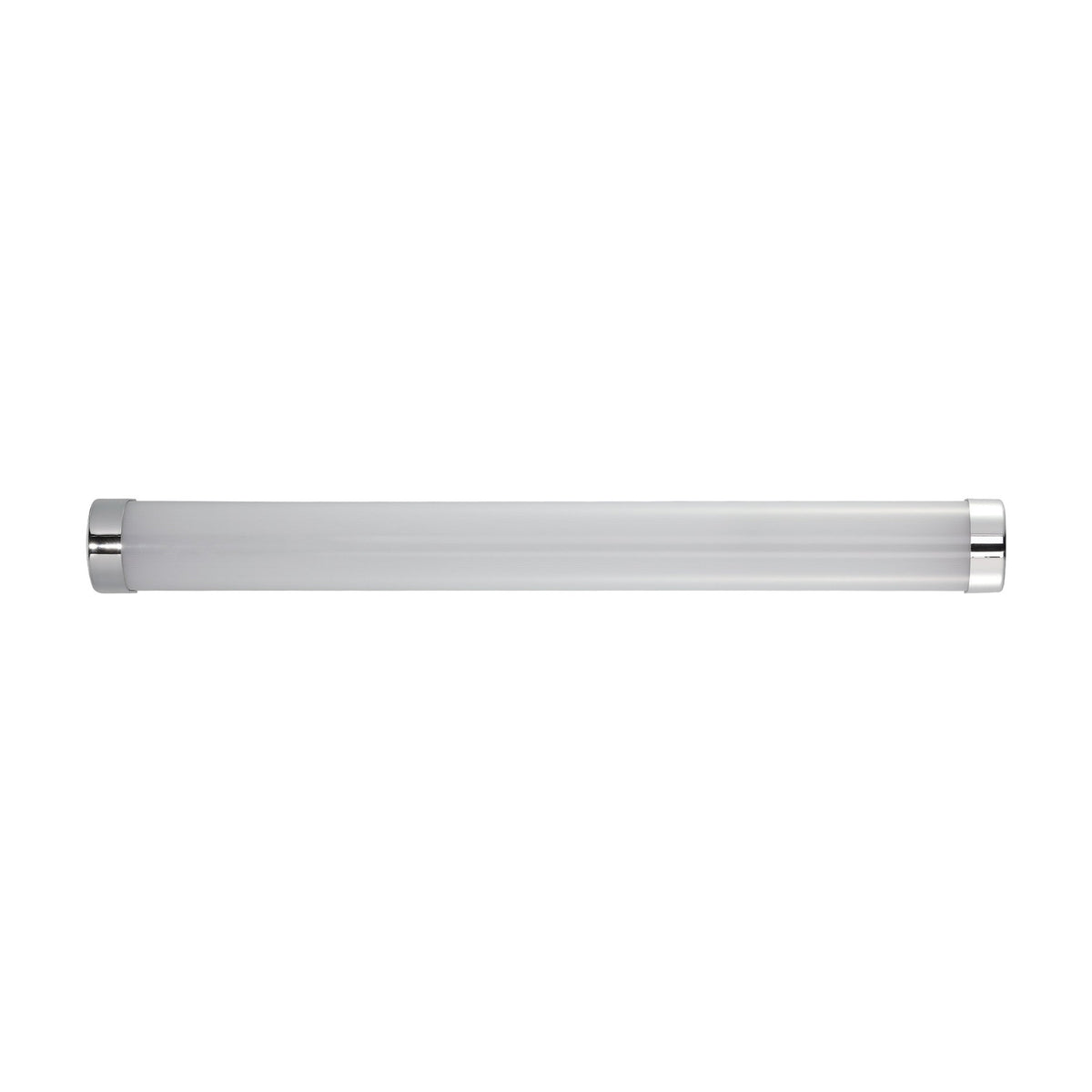 Tragacete LED bathroom wall light, a slim cylindrical fixture with white diffuser and chrome end caps on a silver body, shown on a plain white background.
