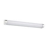 Tragacete LED bathroom wall light, a slim 45cm cylinder with white diffuser and chrome end caps on a silver body, shown on a plain white background.