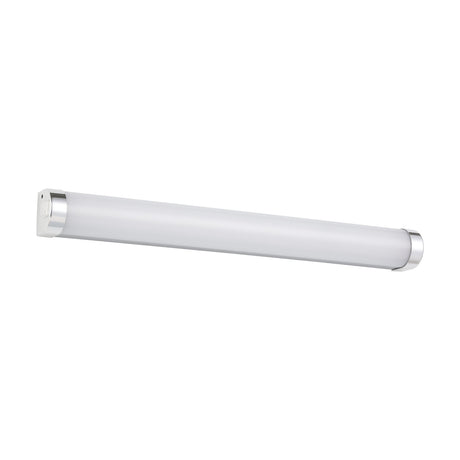 Tragacete LED bathroom wall light, a slim 45cm cylinder with white diffuser and chrome end caps on a silver body, shown on a plain white background.