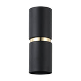 Tramena Wall Light 6cm in Black & Gold, two matt black steel cylinders joined by a polished gold band, GU10 up/down fittings, shown on a plain white background.