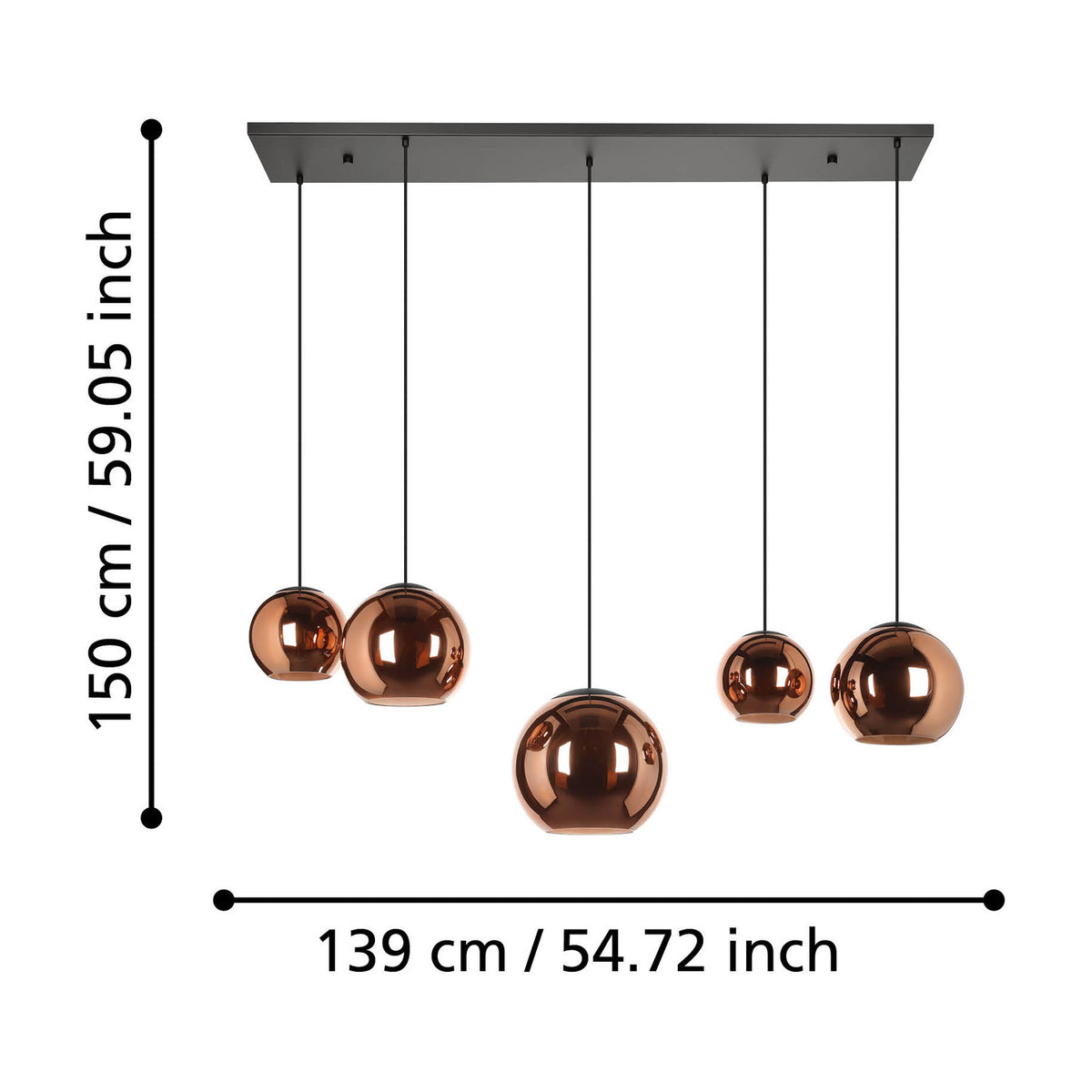 Trelbette Glass 5 Light Linear Pendant Light - Black