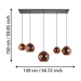 Trelbette Glass 5 Light Linear Pendant Light - Black