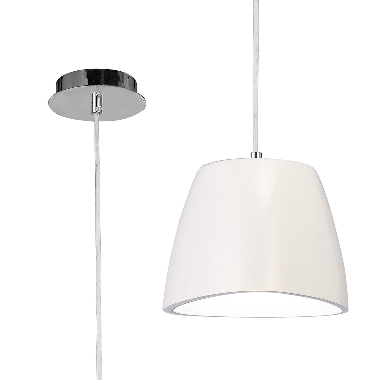 Triangle 22cm 1 Light Glass Pendant Light - White & Polished Chrome