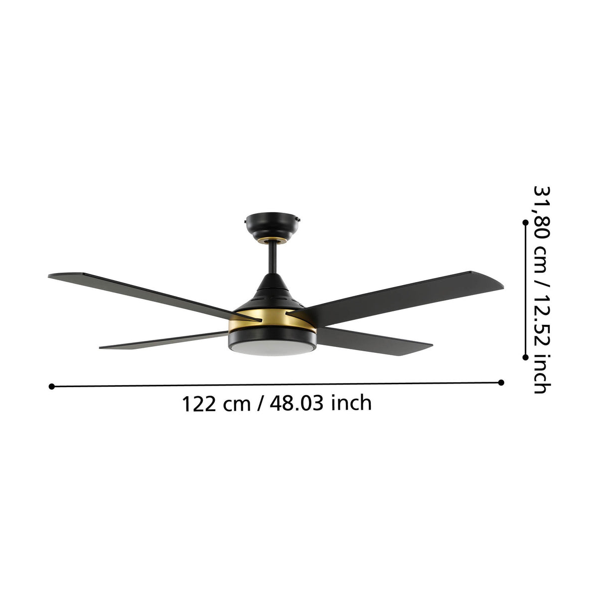 Trinidad Ceiling Fan with Light - Black & Brass