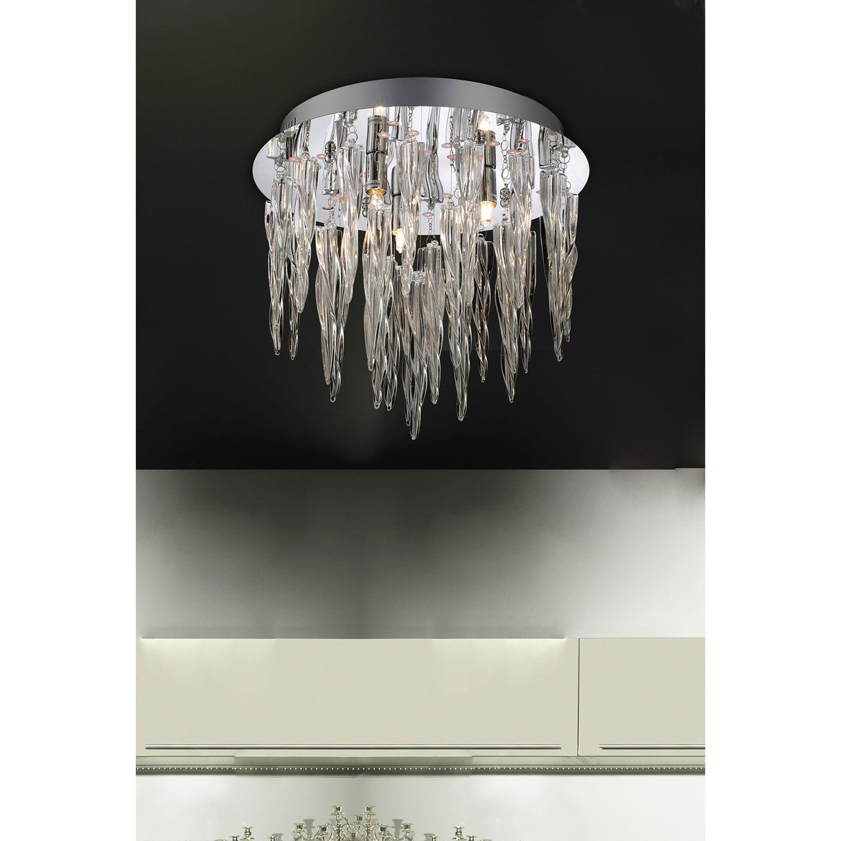 Tropez 3 Light Glass Flush Ceiling Light With RGB & Remote Control – Polished Chrome