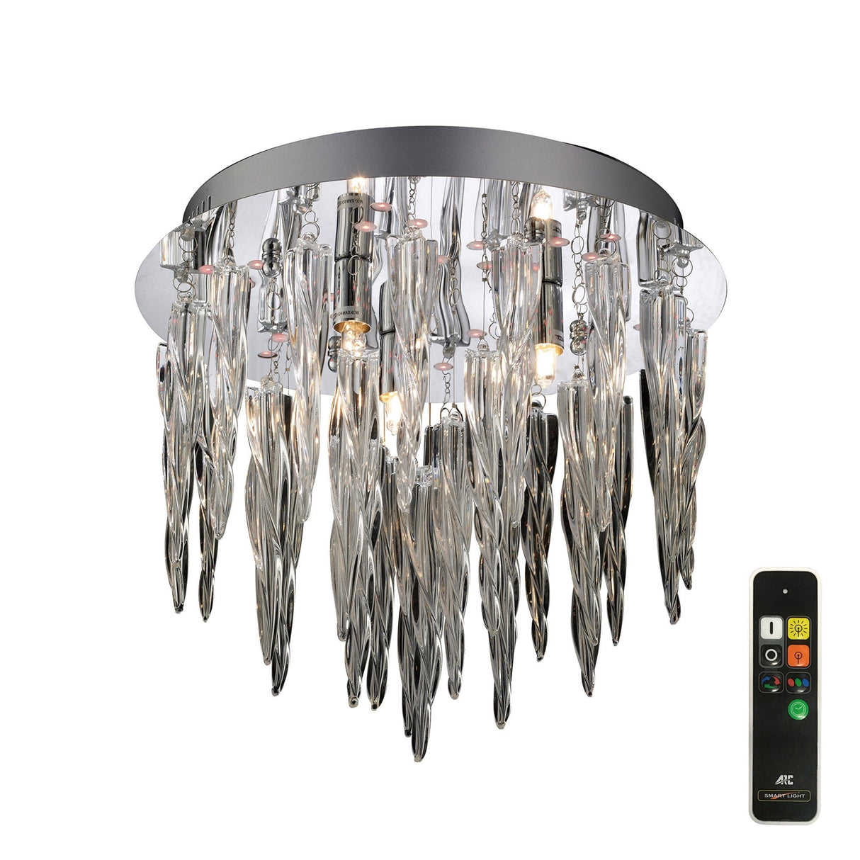 Tropez 3 Light Glass Flush Ceiling Light With RGB & Remote Control – Polished Chrome
