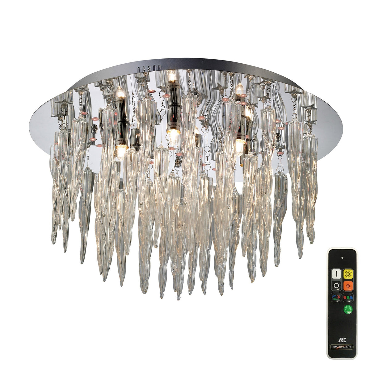 Tropez 6 Light Glass Flush Ceiling Light With RGB & Remote Control – Polished Chrome