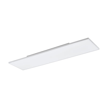 Trosmorne LED Panel Light in white, a slim rectangular ceiling fixture with an aluminium and steel frame and a flat white diffuser, shown at an angle on a plain white background.