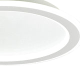 Close-up of the Mantra Tulum white flush ceiling light showing the polycarbonate ring frame and textured crystalline centre diffuser.