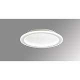 Mantra Tulum white polycarbonate flush ceiling light, round LED disc with crystalline textured centre diffuser, shown on a grey background.