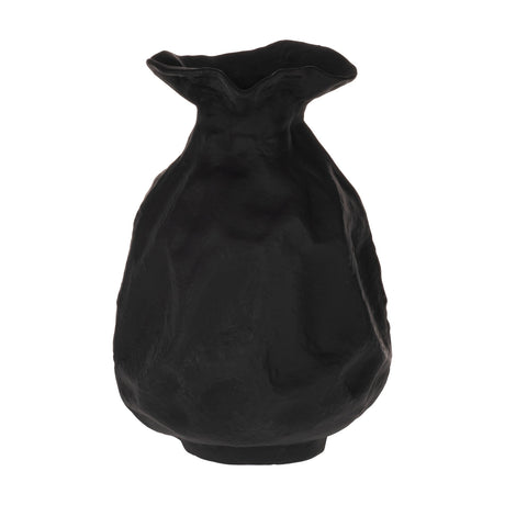 Tulunan Vase 30.5cm in black aluminium with a crumpled, textured body, ruffled flared neck, and small foot base, shown on a plain white background.