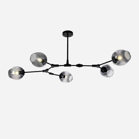 Transform your space with the sleek and modern elegance of the Tree 5 Light Suspension - Black. This stylish chandelier boasts a matte black finish and features five translucent spherical glass shades, each artfully arranged in an asymmetric pattern to showcase its bulbs. It's the ideal statement piece for any ceiling.