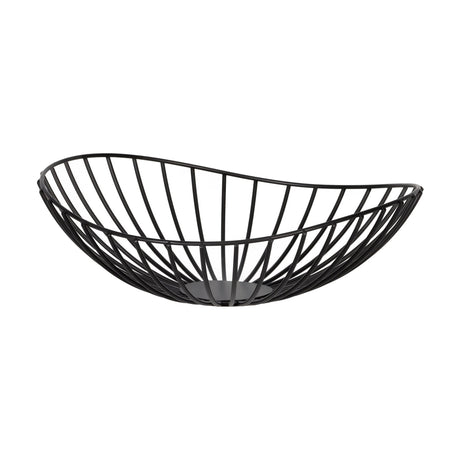 Ueda Metal Decorative Bowl 28cm in black, an open wire design with curved ribs rising to a wavy rim and a solid circular base, shown on a plain white background.