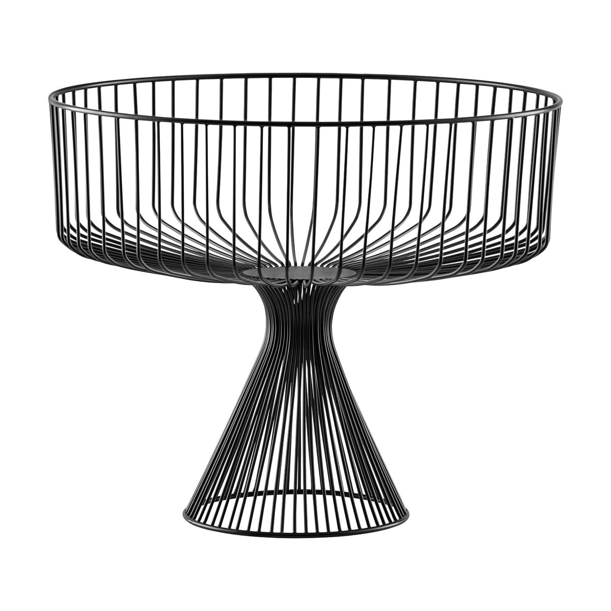 Ueda black metal decorative bowl, 30 x 25cm, with an open wire basket on a flared pedestal base, shown against a plain white background.