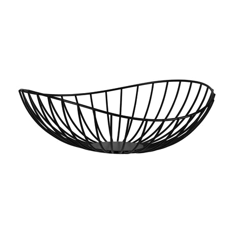 Ueda Metal Decorative Bowl 35cm in black, an oval open-wire bowl with a waved rim and small solid base, shown on a plain white background.