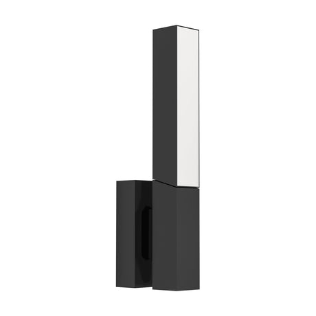 Ugento LED Outdoor Wall Light in black, a slim square steel bar with a white plastic diffuser strip, mounted on a rectangular wall bracket against a plain white background.