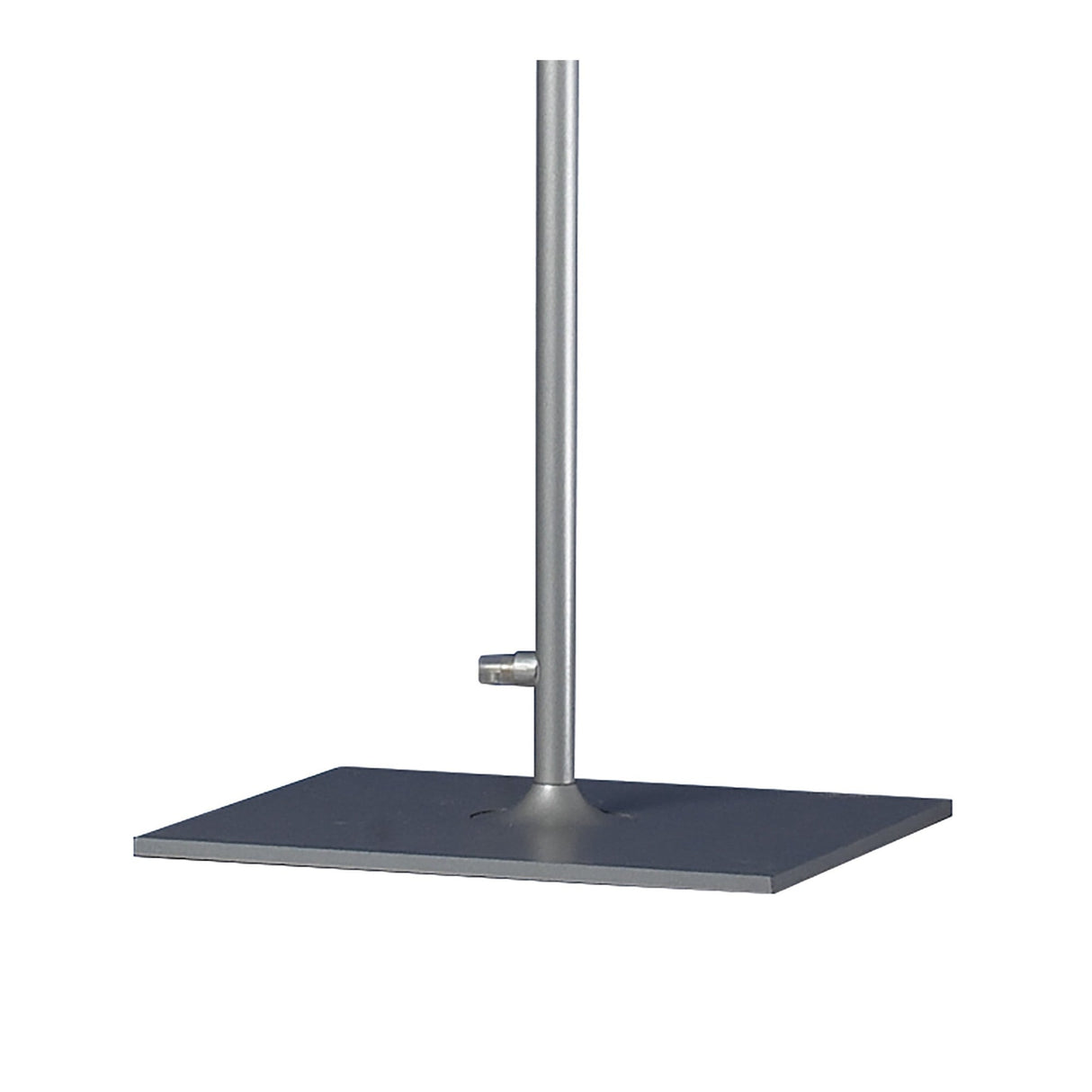The Ull 2 Light Floor Lamp - Silver features a rectangular flat base, a central vertical pole, and a small silver adjustment knob near the base—perfect for bringing industrial-inspired lighting to any space.