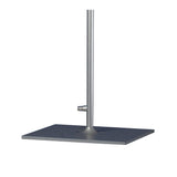 The Ull 2 Light Floor Lamp - Silver features a rectangular flat base, a central vertical pole, and a small silver adjustment knob near the base—perfect for bringing industrial-inspired lighting to any space.