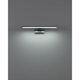 Varette LED bathroom mirror light, 40cm chrome bar fixture on a square wall bracket, illuminated with cool white light against a plain grey background.