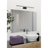 Varette LED Bathroom Mirror Light 60cm in black, a slim bar fixture mounted above a mirror in a bathroom with vanity, sink, and towels.