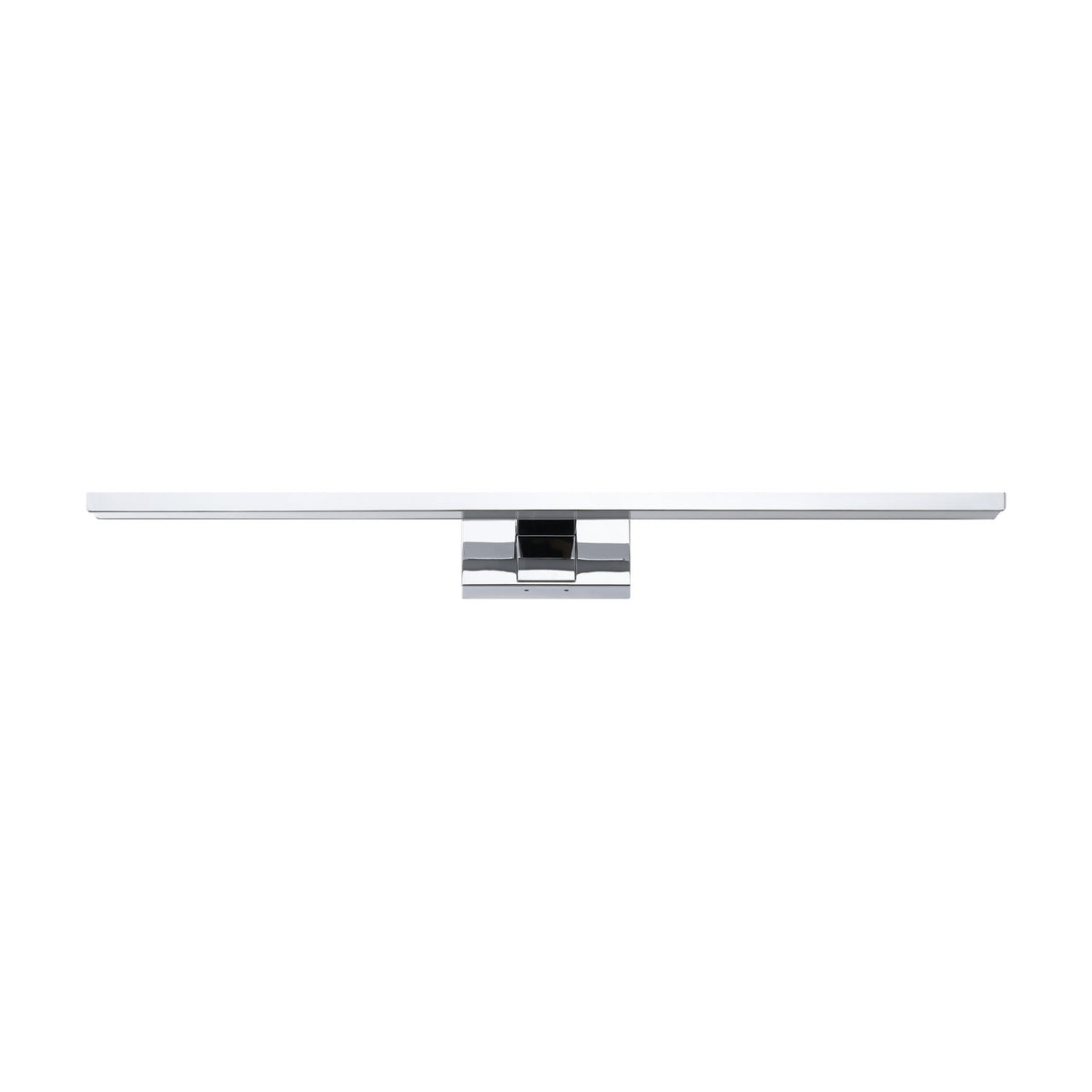 Varette LED Bathroom Mirror Light 60cm in chrome, a slim horizontal bar with white diffuser on a squared central wall bracket, shown on a plain white background.