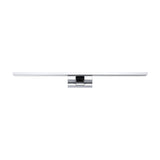 Varette LED Bathroom Mirror Light 60cm in chrome, a slim horizontal bar with white diffuser on a squared central wall bracket, shown on a plain white background.