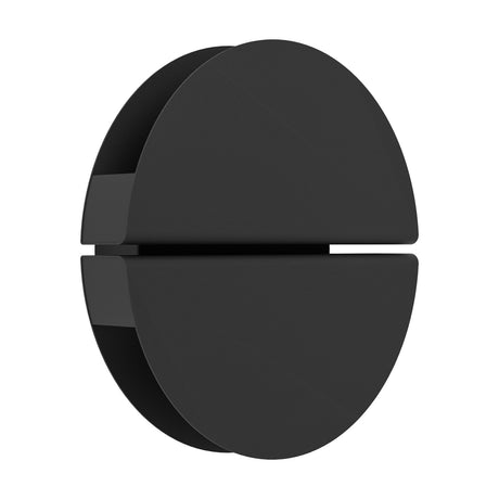 Vascella LED Wall Light 18cm in black stainless steel, round design split into two half-discs with a narrow horizontal slot, shown on a plain white background.