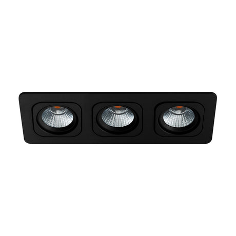 Vascello P LED Downlight 26.4cm in black, a rectangular recessed fixture with three adjustable round heads in a cast aluminium trim, shown on a plain white background.