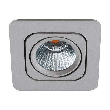 Vascello P LED Downlight 6.4W in silver, a square recessed fixture with cast aluminium body, round inner glass ring, and integrated LED, shown on a plain white background.