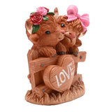 Highland Cow Couple 'Love' Heart Figurine - Brown & Pink