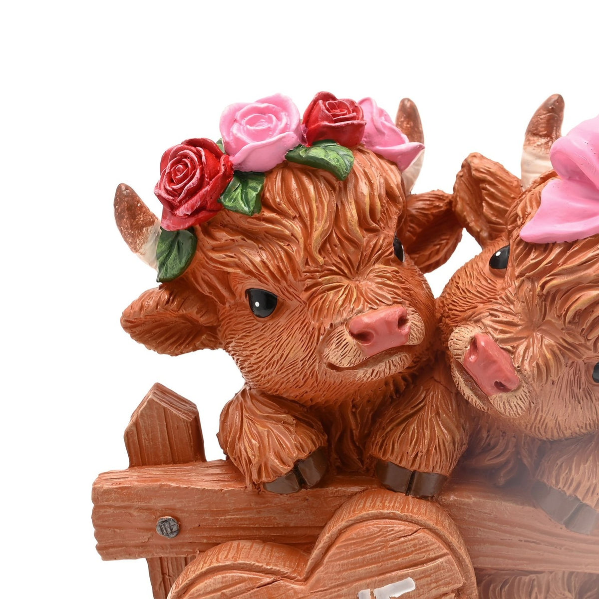 Highland Cow Couple 'Love' Heart Figurine - Brown & Pink