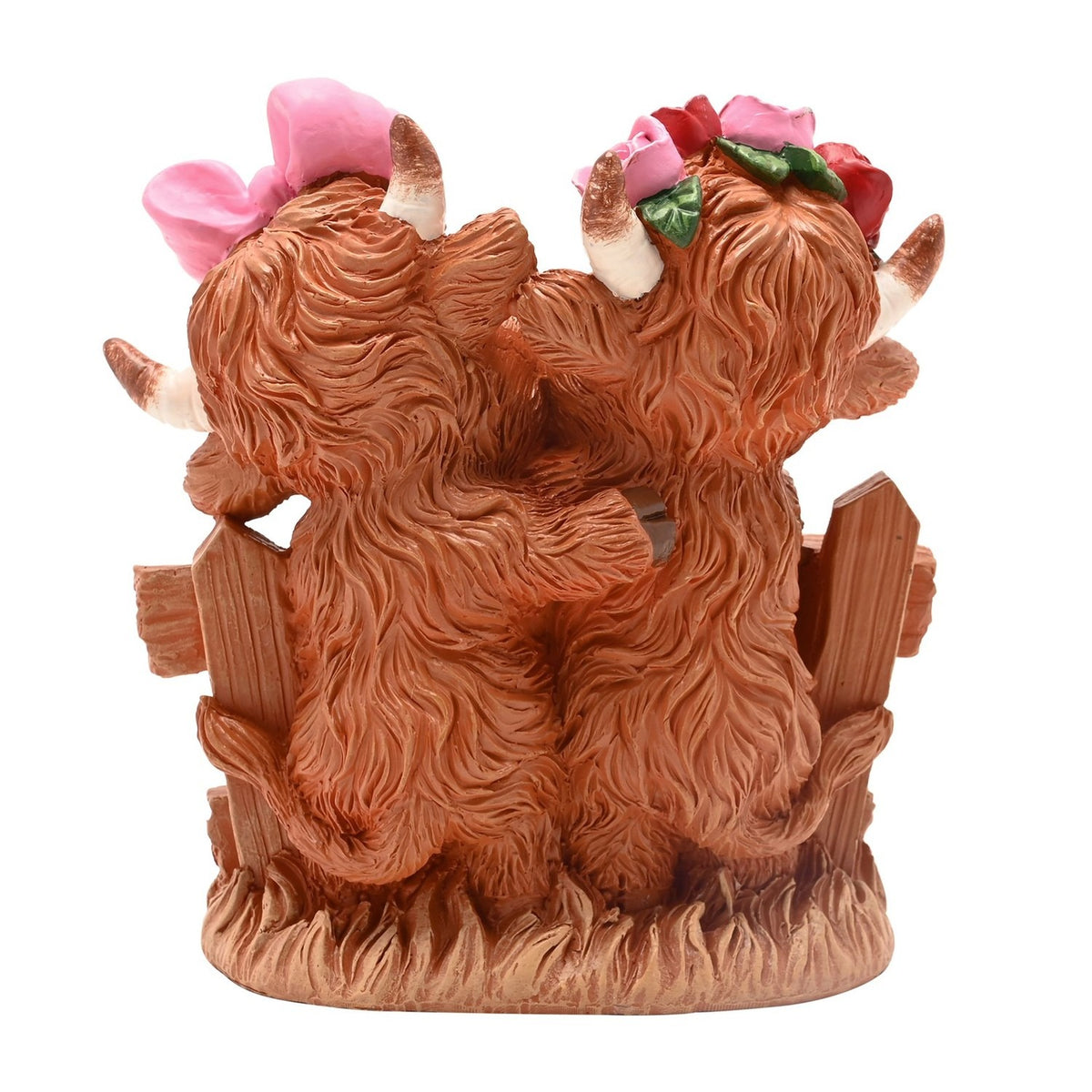 Highland Cow Couple 'Love' Heart Figurine - Brown & Pink