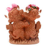 Highland Cow Couple 'Love' Heart Figurine - Brown & Pink