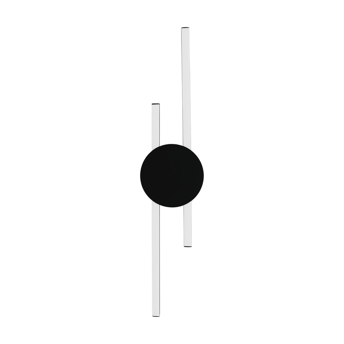 Venticello LED Flush Ceiling Light in black, featuring a round aluminium disc canopy with two offset white diffuser bars of varying length, shown on a plain white background.