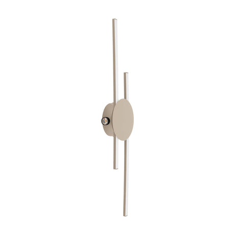 Venticello LED flush ceiling light in sand finish, featuring two offset linear bars crossing a round disc with white plastic diffusers, shown on a plain white background.
