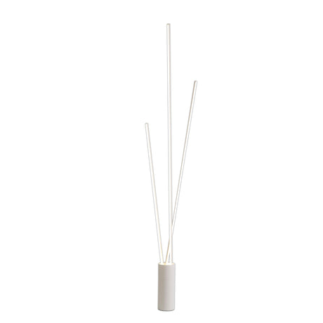 The Vertical Dimmable LED Floor Lamp 60W 3000K in white stands tall with a modern, abstract design, its sleek lines evoking minimalist style against a plain white background.