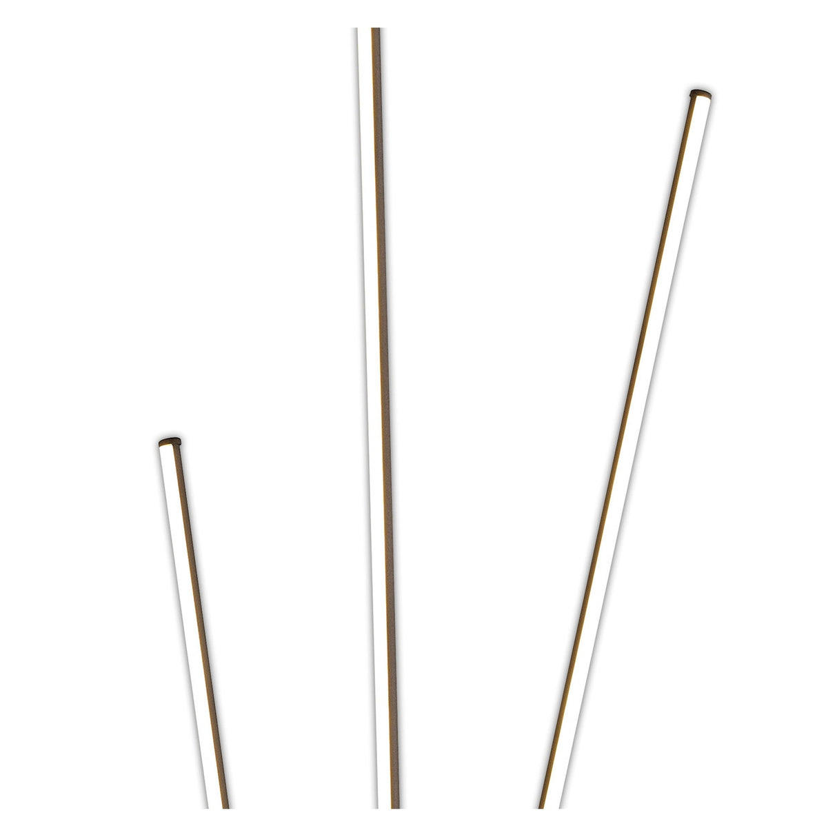 Three thin rods of the Vertical Dimmable LED Floor Lamp 60W 3000K - Black are arranged diagonally on a white background, each rod slightly angled and spaced apart.