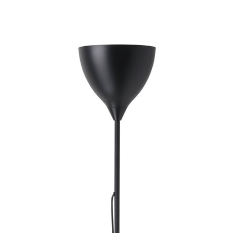 Vilastrosi-E floor lamp in black, showing the bowl-shaped uplighter shade atop a slim steel stem, set against a plain white background.