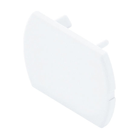 Villanova 1 Track End Cap in white plastic, a small curved plate with two rear locating pins, shown against a plain white background.