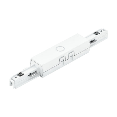 Villanova 1 Track Feed 18cm in white plastic, showing a central connector housing with track inserts at each end, on a plain white background.
