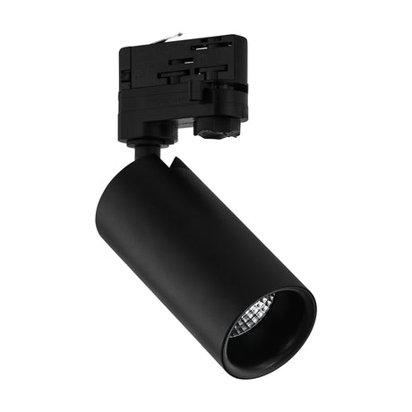 Villanova 1 Track Spotlight in black aluminium, a slim cylindrical head with integrated LED and track mount adapter, shown on a plain white background.