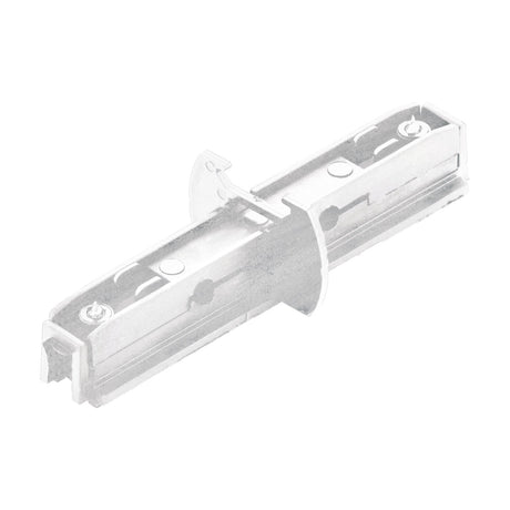 Villanova 1 Track Straight Connector in white plastic, a small sliding joint piece with visible screws for linking two single-circuit track lengths, shown on a plain background.
