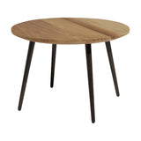 Vint Ø60cm round garden side table with a two-tone wood-effect top and tapered dark aluminium legs, shown on a plain white background.
