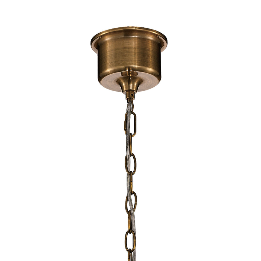 Close-up of the antique brass canopy and chain suspension on the Vintage 33cm Bell pendant light, shown against a plain white background.