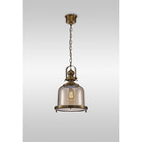 Vintage 33cm Bell 1 Light Glass Pendant Light - Antique Brass & Amber