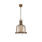 Vintage 38cm Bell 1 Light Glass Pendant Light - Antique Brass & Amber