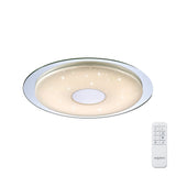 Mantra Virgin CCT dimmable LED flush ceiling light with frosted white acrylic diffuser, crystal-effect interior, silver and polished chrome trim, with remote.